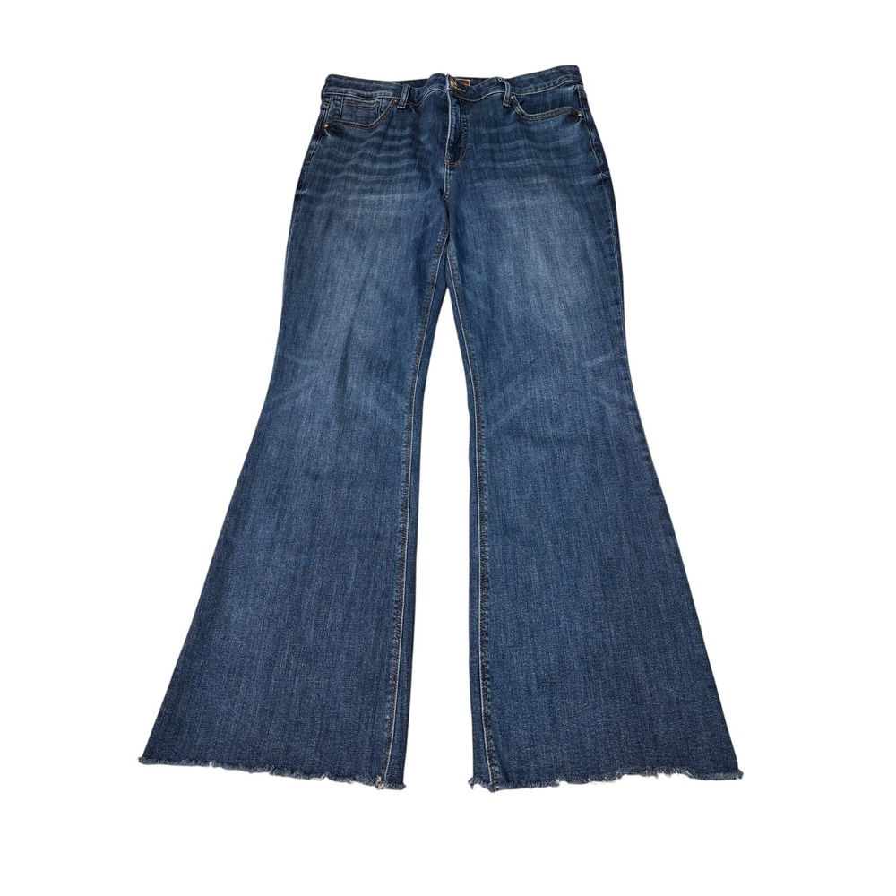 Kut from the Kloth Stella Fab Ab Flare Jeans High Rise Raw Hem Womens 14 W32 L32